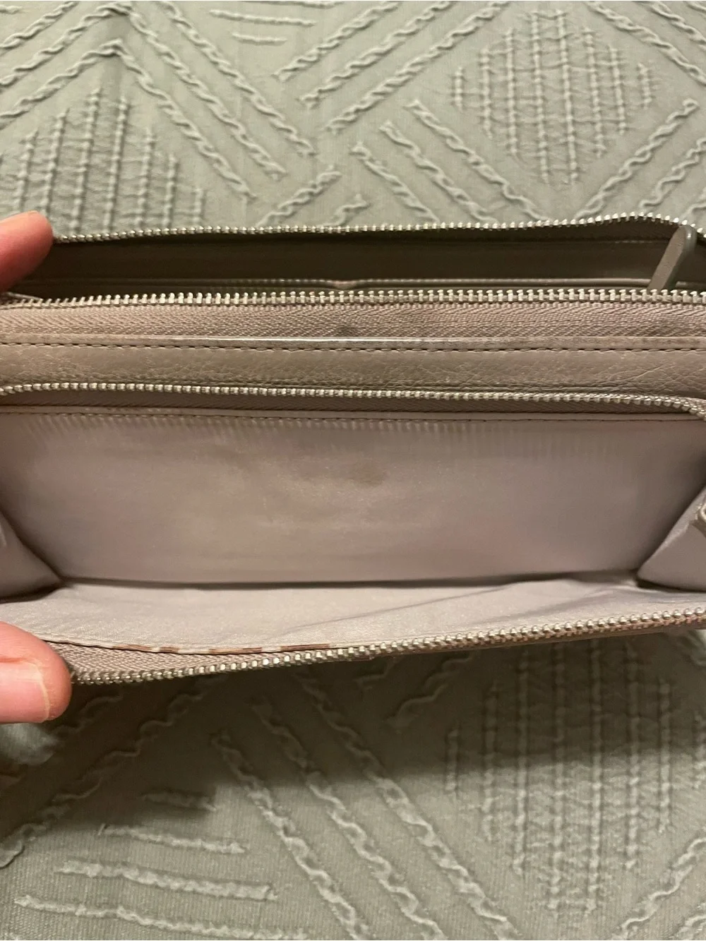 Coach Leather Zip Around Wallet in gray leather